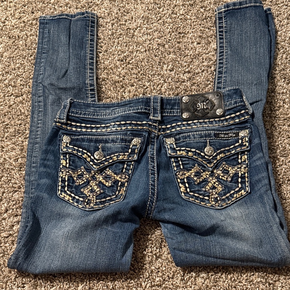 Miss Me Dark Blue Skinny Jeans with Silver Embellishments